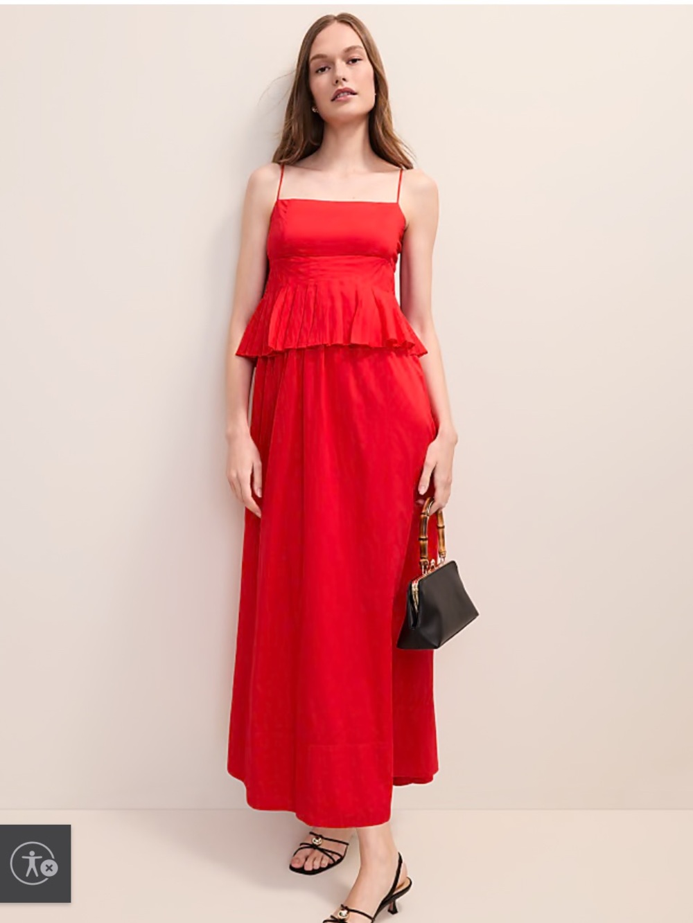 Ann Taylor Red Pleated Peplum Midi Dress